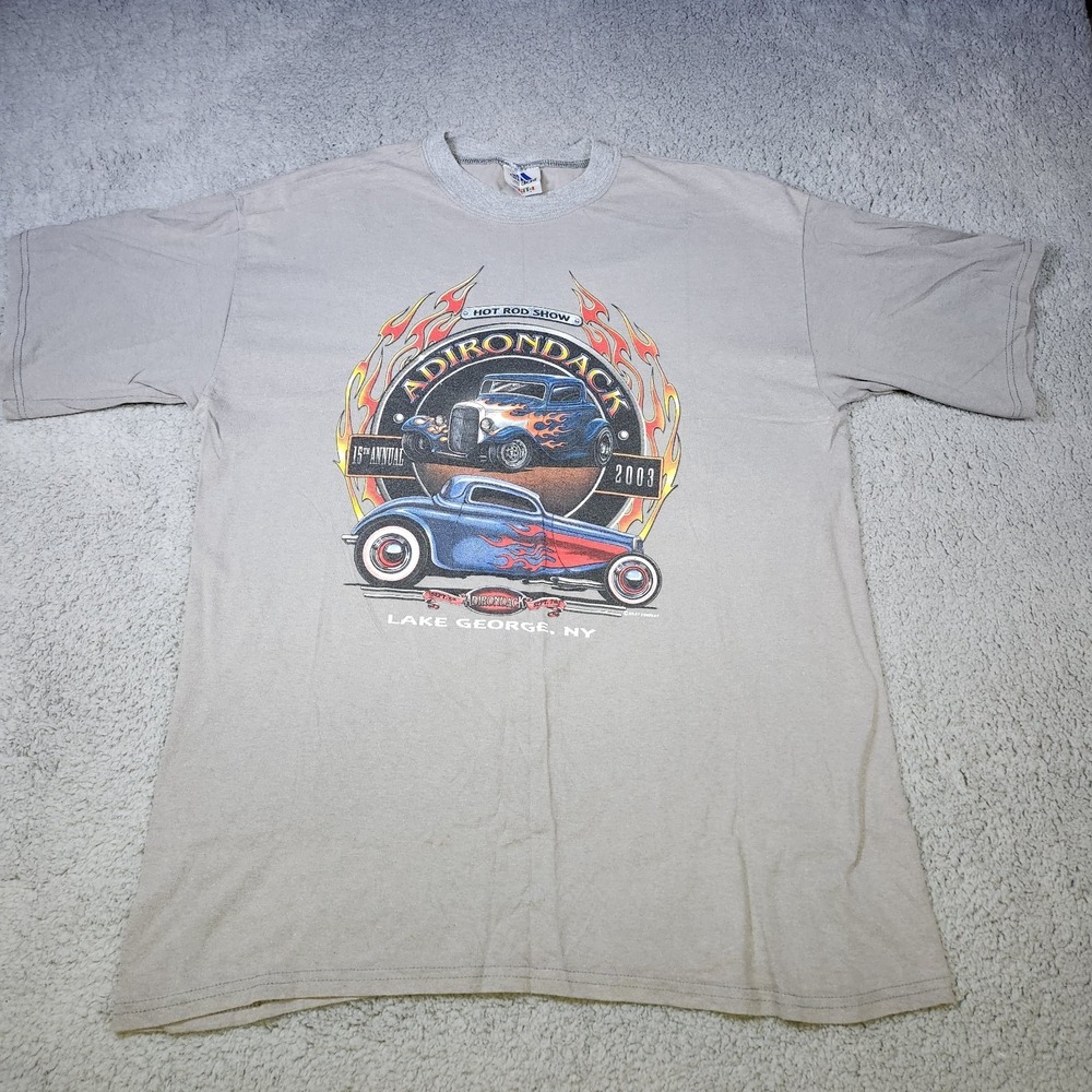 Adidas Adirondack 2003 Hot Rod Car Show Mens T Shirt New York  Large Cotton‎